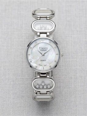Silver Quartz Watch with Crystal Accents